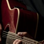 Guitarist playing solo on the acoustic guitar